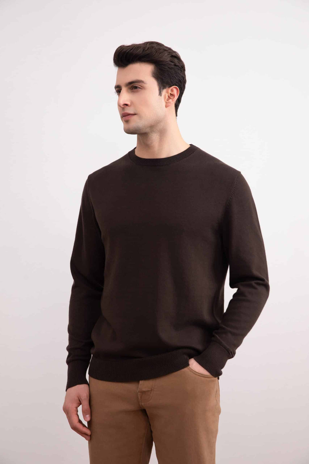 Pull ras du cou marron foncé