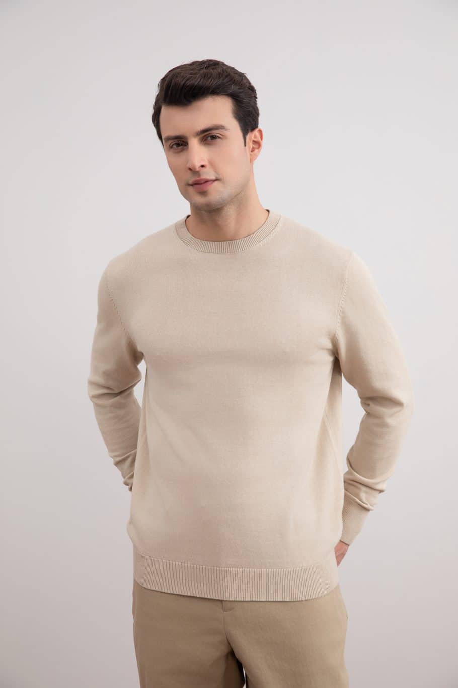 Pull ras du cou beige